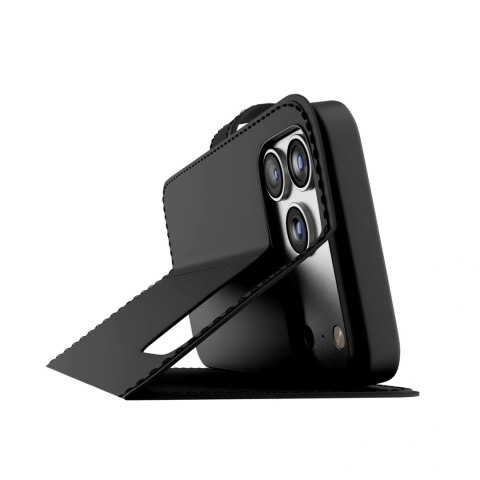 Etui Puro Wallet Stand na iPhone 17 Pro z ekoskóry, z klapką, portfelem i funkcją podstawki - czarne