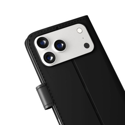 Etui Puro Wallet Stand na iPhone 17 Pro z ekoskóry, z klapką, portfelem i funkcją podstawki - czarne