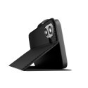 Etui Puro Wallet Stand na iPhone 17 z ekoskóry, z klapką, portfelem i funkcją podstawki - czarne
