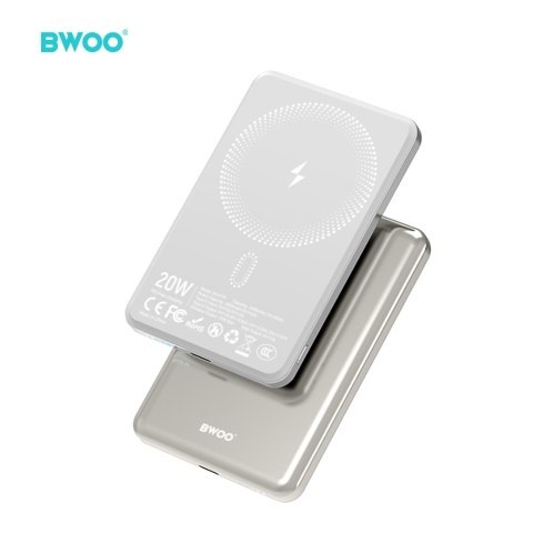BWOO P79 ultracienki powerbank 20W 5000mAh z ładowaniem magnetycznym jasno szary