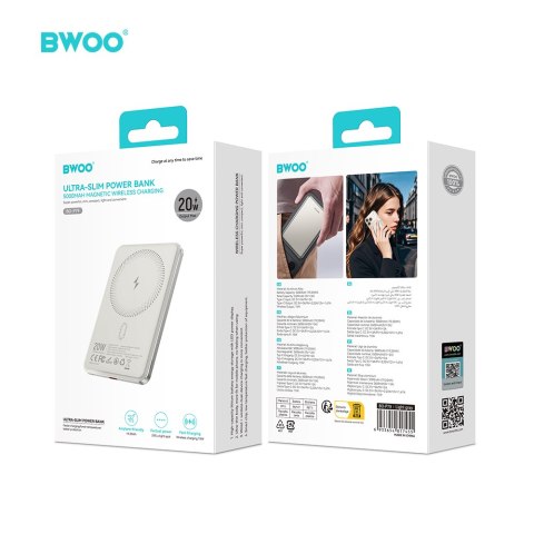 BWOO P79 ultracienki powerbank 20W 5000mAh z ładowaniem magnetycznym jasno szary