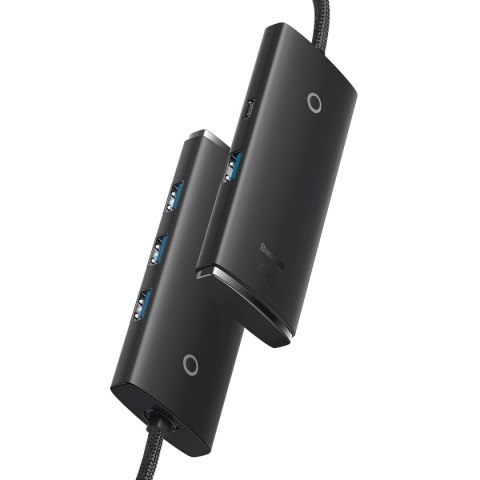 Baseus Lite Series przejściówka HUB USB Typ C - 4x USB 3.0 25cm czarny (WKQX030301)