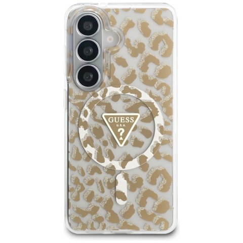 Guess nakładka IML Leopard Print Triangle MagSafe do Samsung Galaxy S26 brązowa