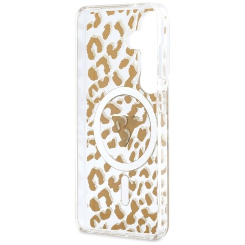 Guess nakładka IML Leopard Print Triangle MagSafe do Samsung Galaxy S26 brązowa
