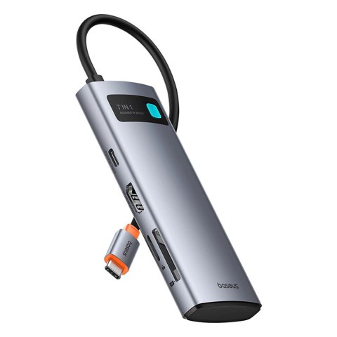 Hub USB-C Baseus Metal Gleam 7w1 HDMI 4K 60Hz / 3x USB 3.0 / USB-C PD / SD / microSD - szary