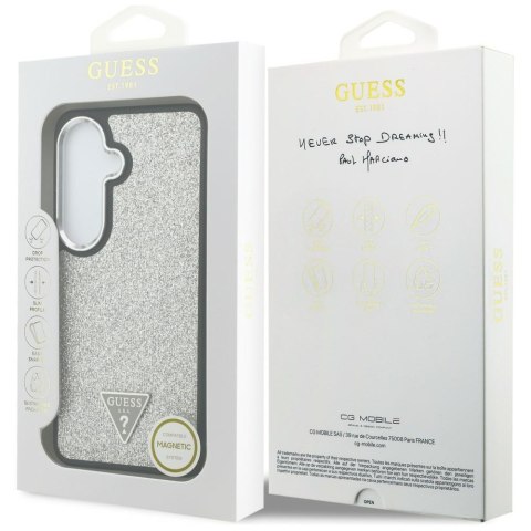 Guess nakładka Fixed Glitter Triangle MagSafe do Samsung Galaxy S26 srebrna