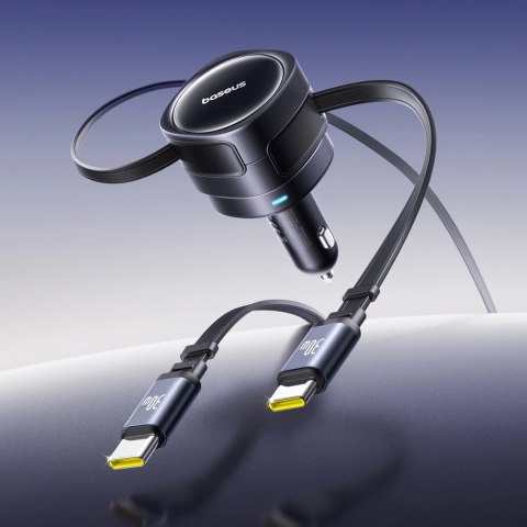 Ładowarka samochodowa Baseus Enjoyment Max 60W z dwoma zwijanymi kablami USB-C - czarna