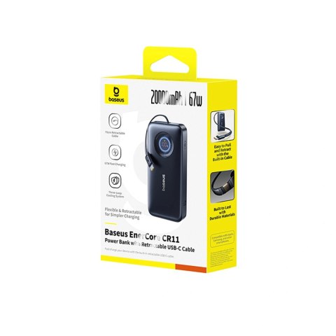 Powerbank Baseus EnerCore CR11 20000mAh 67W ze zwijanym kablem USB-C - czarny