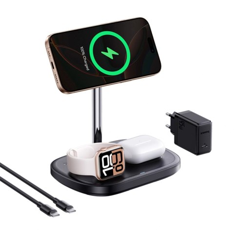 Ładowarka indukcyjna Baseus EnerFill FS41 3w1 z chłodzeniem z wtyczką EU 45W i kablem USB-C do USB-C - czarna