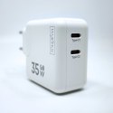 Ładowarka sieciowa MX Burst GaN PD 35W, 2xUSB-C + kabel PD 20W C/Lightning, WHITE/BIAŁY