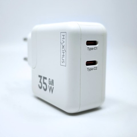 Ładowarka sieciowa MX Burst GaN PD 35W, 2xUSB-C + kabel PD 20W C/Lightning, WHITE/BIAŁY