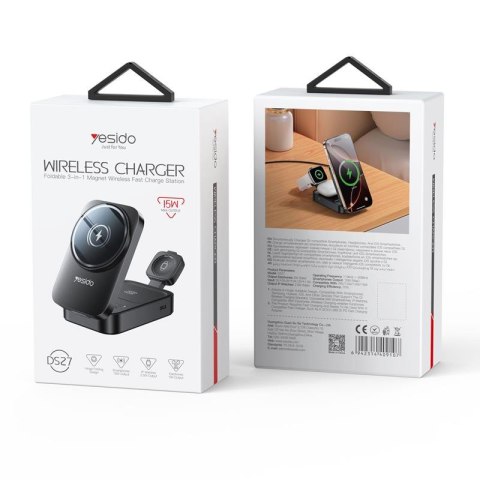 Yesido Ładowarka Indukcyjna 3w1 DS27 15W Apple Watch Czarna