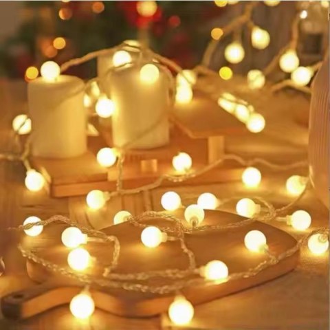 Girlanda 1.5m (10 lampek LED) USB Kulki na Balkon, WARM WHITE / CIEPŁY BIAŁY