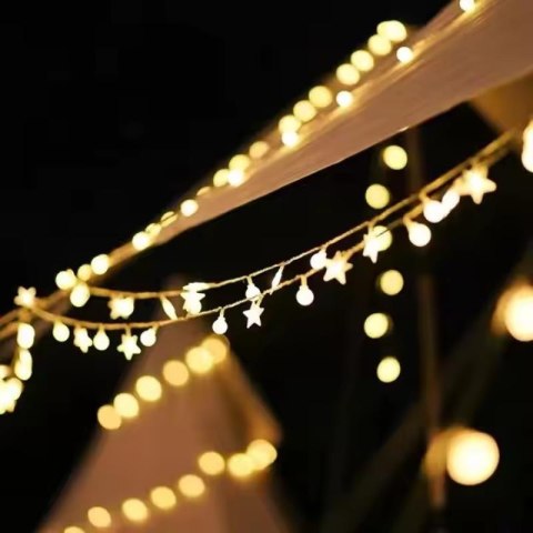 Girlanda 10m (80 lampek LED) USB Gwiazdki + Kulki, CIEPŁY BIAŁY