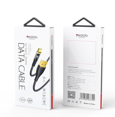 Yesido Kabel CA104 18W USB-Type-C 1.2m PVC 2A, BLACK / CZARNY