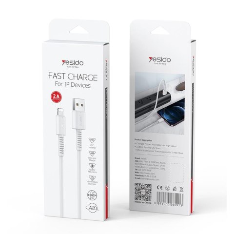 Yesido Kabel CA120 18W USB-Type-C 1m PVC 2A, WHITE / BIAŁY