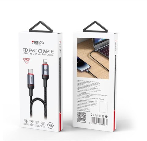 Yesido Kabel CA182 27W Type-C - Lightning 1.2m 3A, BLACK / CZARNY
