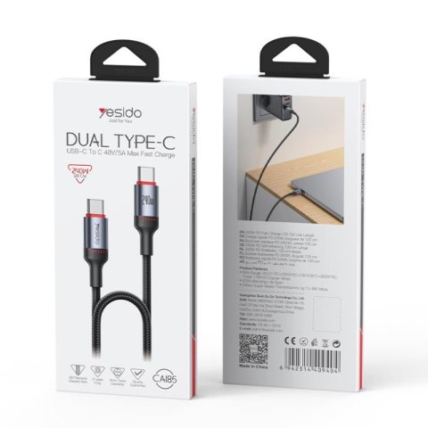 Yesido Kabel CA185 240W Type-C/Type-C 1.2m 5A, BLACK / CZARNY