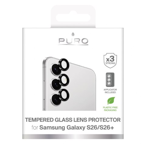 Szkło hartowane Puro na tylną kamerę do Samsung Galaxy S26/S26 Plus - z czarną ramką