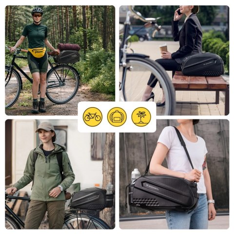 Wozinsky torba rowerowa na bagażnik z długim paskiem i rozszerzanymi kieszeniami bocznymi - czarna