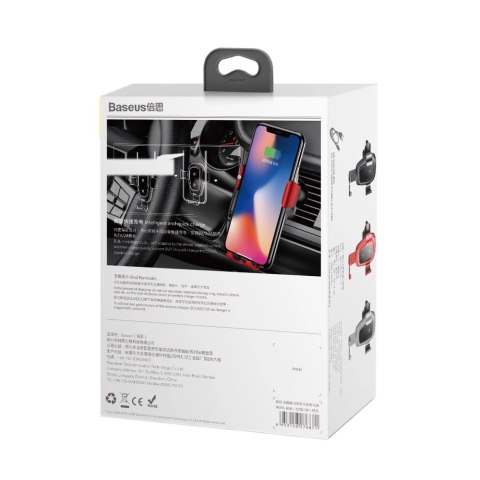 Baseus Metal Gravity Wireless Charger metalowy uchwyt samochodowy na kratkę wentylacyjną bezprzewodowa ładowarka Qi czarny (WXYL