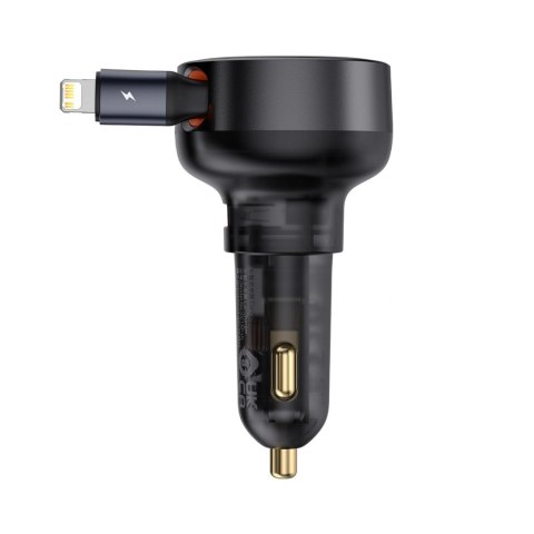 Ładowarka samochodowa Baseus Enjoyment Pro 55W USB-A ze zwijanym kablem Lightning - czarna