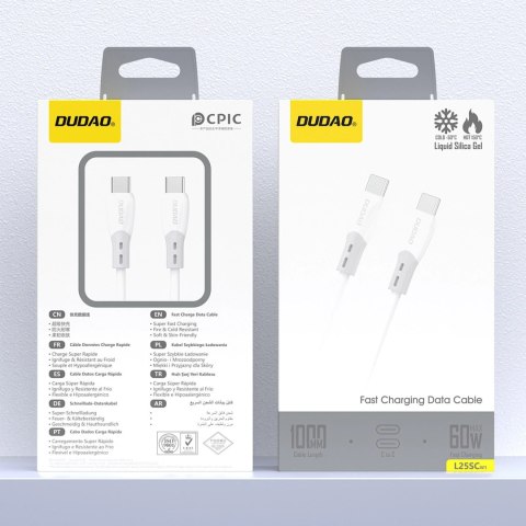 Kabel Dudao L25SC 60 W USB-C - USB-C z miękkim silikonowym oplotem 1 m - biały