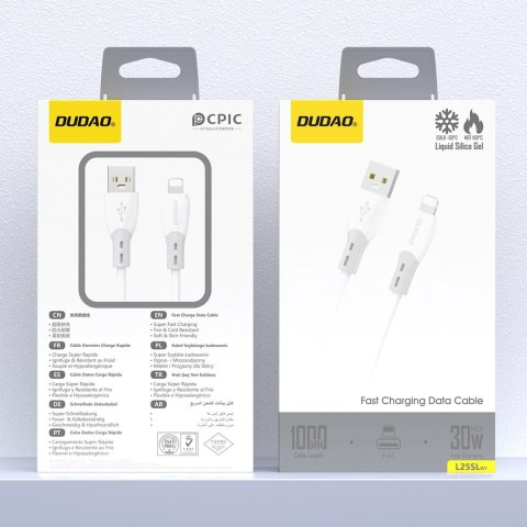 Kabel Dudao L25SL 30 W USB-A - Lightning z miękkim silikonowym oplotem 1 m - biały