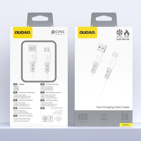 Kabel Dudao L25ST 5 A USB-A - USB-C z miękkim silikonowym oplotem 1 m - biały