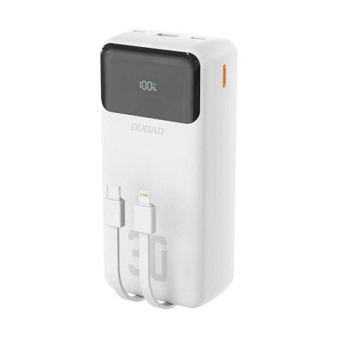 Powerbank Dudao K15Max 30000mAh PD 22.5W z kablami USB-C i Lightning - biały