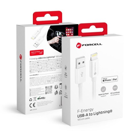 Kabel USB A do Lightning Forcell F-Energy MFi 2,4A 12W 1 m C703 biały