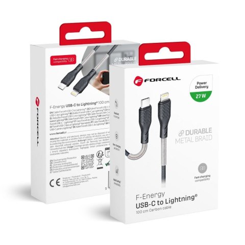 Kabel USB C do Lightning Forcell F-Energy PD 3A 27W Carbon 1 m CB-01C czarny