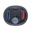 ART transmiter FM bluetooth 5.0 + USB A QC3.0 + Typ C (total 30W) FM-73 czarny