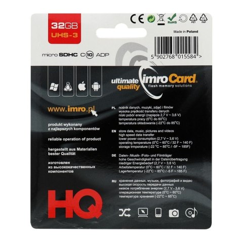 IMRO karta pamięci microSD 32GB 100MB/s class 10 UHS 3 z adapterem SD