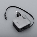 Ładowarka sieciowa do telefonu Forcell F-Energy GaN USB C + zwijany kabel USB C PD QC4.0 3A 45W VT-R5 szara