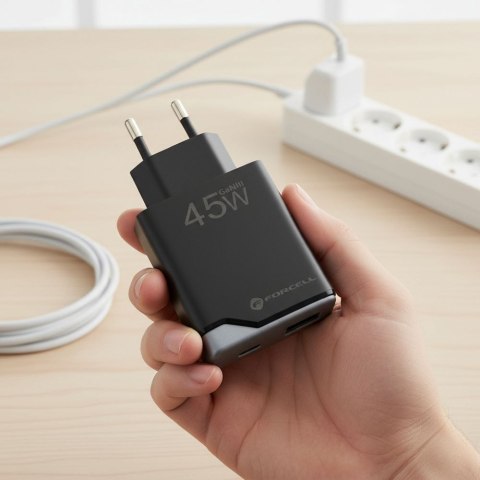 Ładowarka sieciowa do telefonu Forcell F-Energy Ultra Slim GaN III USB C + USB A PD QC4.0 3A 45W B245202(1A1C) czarna
