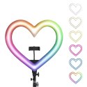 Lampa LED Ring Stream RGB pierścieniowa 10" FULL COLOR z uchwytem na telefon HEART + statyw JM26-10 czarna