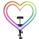 Lampa LED Ring Stream RGB pierścieniowa 10" FULL COLOR z uchwytem na telefon HEART + statyw JM26-10 czarna