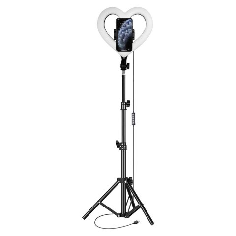 Lampa LED Ring Stream RGB pierścieniowa 10" FULL COLOR z uchwytem na telefon HEART + statyw JM26-10 czarna