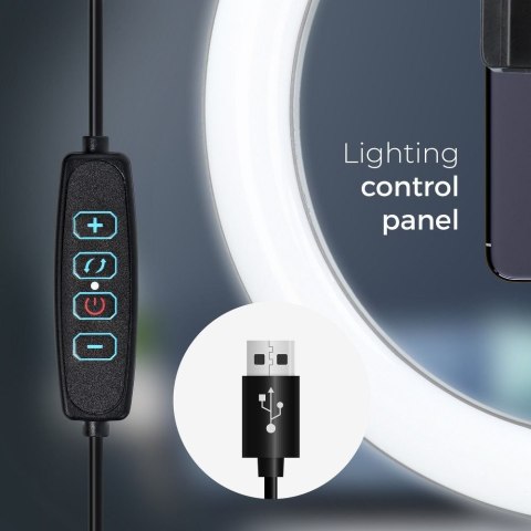 Lampa LED Ring Stream RGB pierścieniowa 10" z uchwytem na telefon + statyw czarna