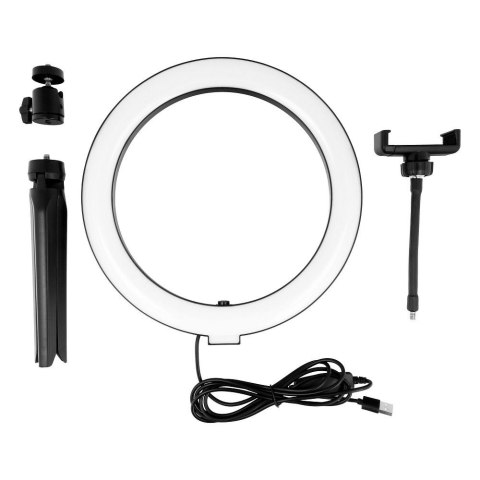 Lampa LED Ring Stream RGB pierścieniowa 10" z uchwytem na telefon + statyw czarna