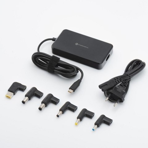 Uniwersalny zasilacz do laptopa 65W Forcell F-Energy USB C + 6 końcówek E856 czarny