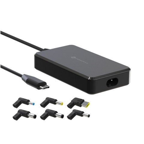Uniwersalny zasilacz do laptopa 90W Forcell F-Energy USB C + 6 końcówek E856 czarny