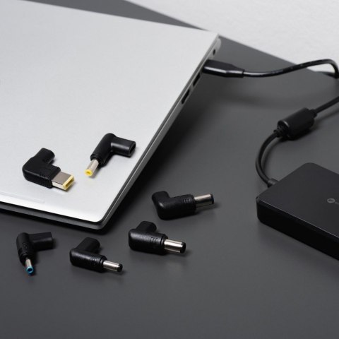 Uniwersalny zasilacz do laptopa 90W Forcell F-Energy USB C + 6 końcówek E856 czarny