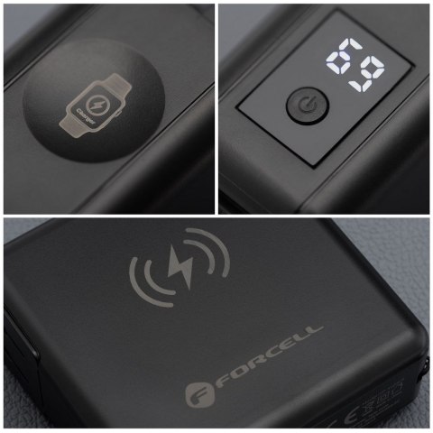 Wielofunkcyjna ładowarka Forcell F-Energy 6w1 USB A + USB C PD 45W + power bank 15000 mAh + ładowanie bezprzewodowe 15W czarna