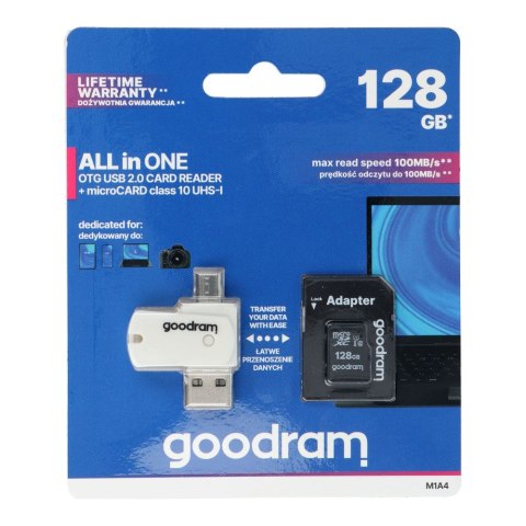 GOODRAM czytnik kart pamięci USB A + Micro USB ALL IN ONE M1A4 + karta microSD 128GB z adapterem