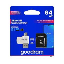 GOODRAM czytnik kart pamięci USB A + Micro USB ALL IN ONE M1A4 + karta microSD 64GB z adapterem