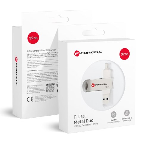 Pendrive 32GB USB 3.2 Gen 1 (USB A / USB C) Forcell F-Data Metal Duo srebrny