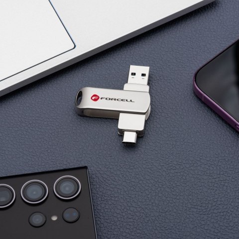 Pendrive 32GB USB 3.2 Gen 1 (USB A / USB C) Forcell F-Data Metal Duo srebrny