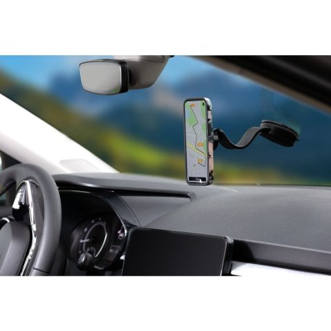 Uchwyt na telefon do samochodu magnetyczny zgodny z MagSafe Forcell F-Grip MagFlex do szyby / deski czarny